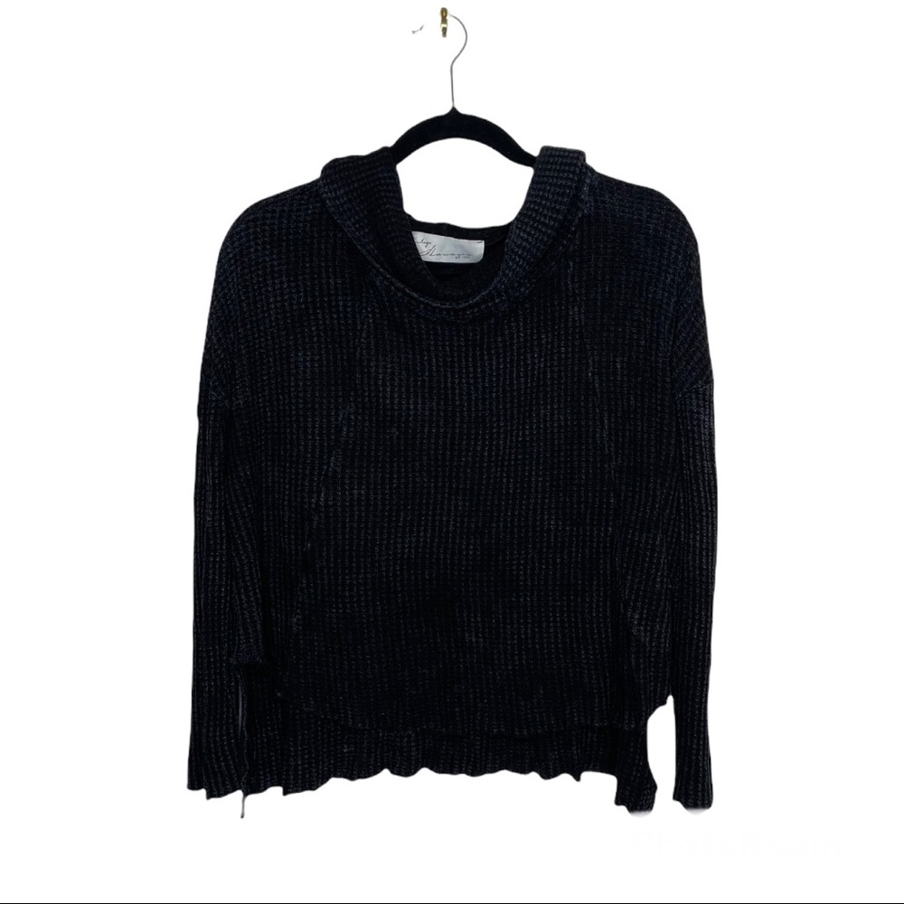 Black Size M Cowl Neck Quilted Sweater Top